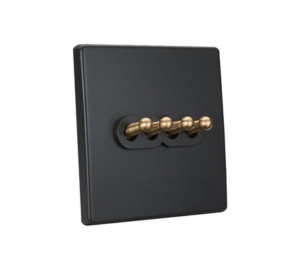 Elegant Grey 4 Gang Brass Toggle Switch