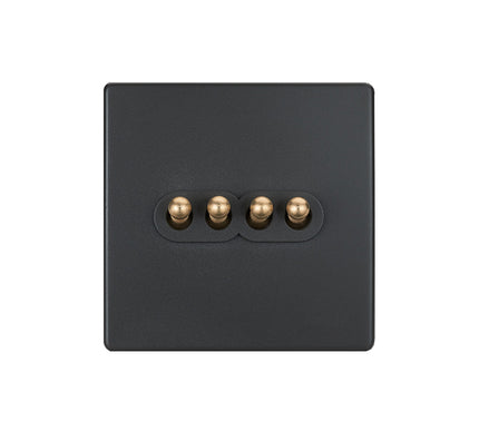 Elegant Grey 4 Gang Brass Toggle Switch