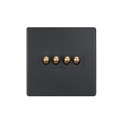 Elegant Grey 4 Gang Brass Toggle Switch