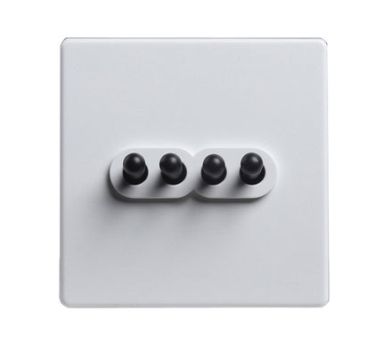 Modern White 4 Gang Black Toggle Switch