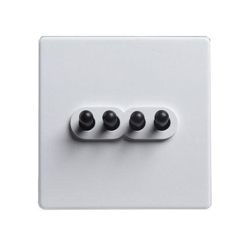 Modern White 4 Gang Black Toggle Switch