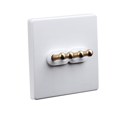 Classic White 4 Gang Brass Toggle Switch