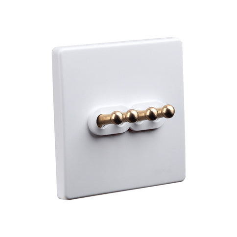 Classic White 4 Gang Brass Toggle Switch