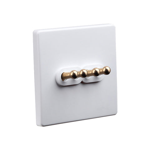 Classic White 4 Gang Brass Toggle Switch