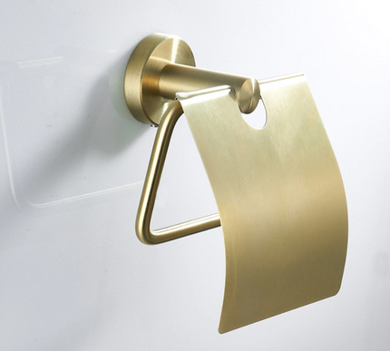 Brushed Gold Minimal Toilet Roll Holder with Cover #201873