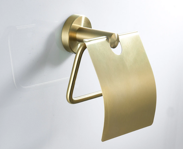 Brushed Gold Minimal Toilet Roll Holder with Cover #201873