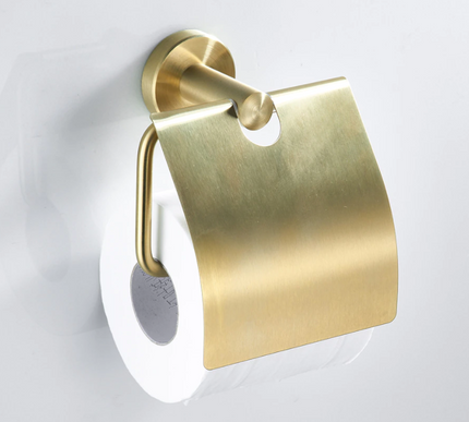 Brushed Gold Minimal Toilet Roll Holder with Cover #201873