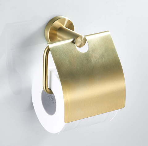 Brushed Gold Minimal Toilet Roll Holder with Cover #201873