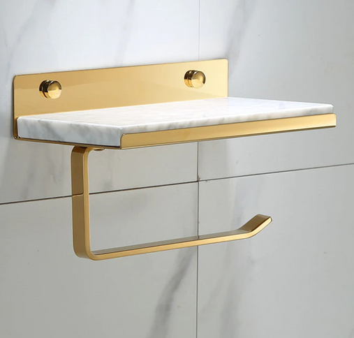 Gold Toilet Roll Holder with White Marble Finish #201860