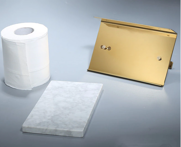 Gold Toilet Roll Holder with White Marble Finish #201860