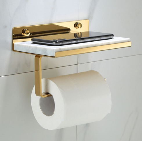 Gold Toilet Roll Holder with White Marble Finish #201860
