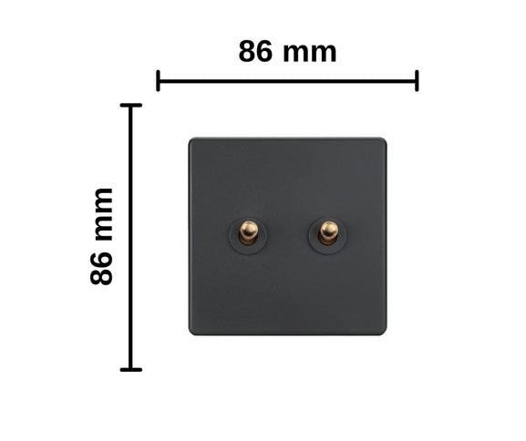 Elegant Grey 2 Gang Brass Toggle Switch