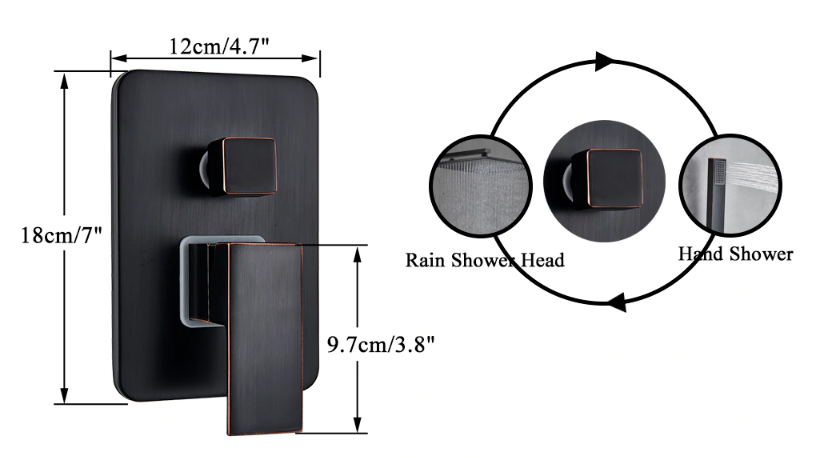 Black Concealed Shower Unit With Hand Shower #201795
