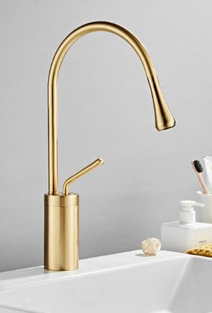 Brushed Gold Teardrop Short Basin Mixer #201827
