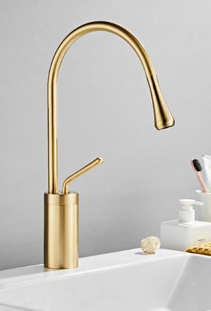 Brushed Gold Teardrop Basin Mixer #201827