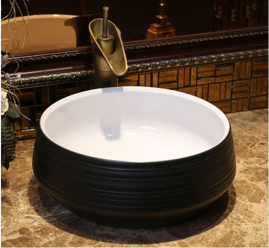 Handmade Round Black & White Basin #201765