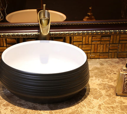 Handmade Round Black & White Basin #201765