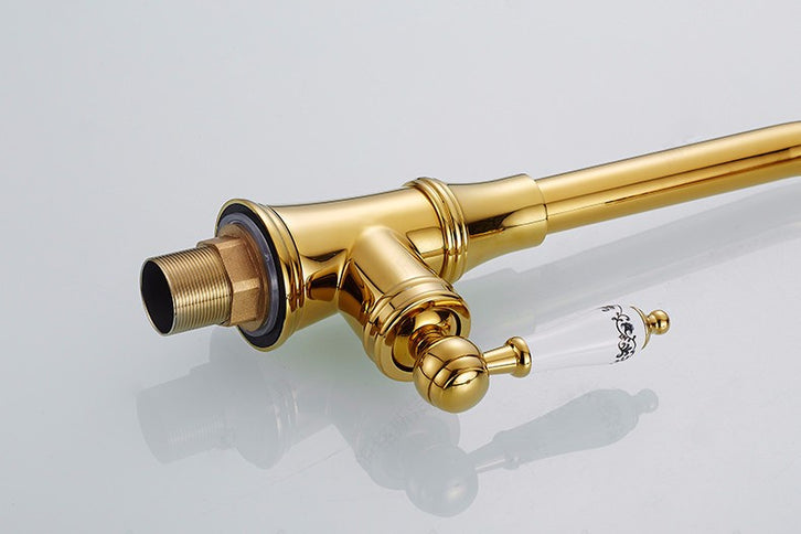 Gold Kitchen Mixer with Floral Ceramic Handel #201777
