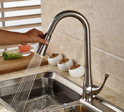 Brushed Nickel Contemporary Dual Sprayer Kitchen Mixer #201724