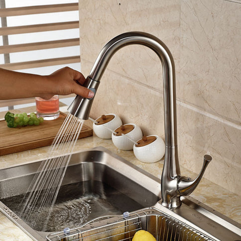 Brushed Nickel Contemporary Dual Sprayer Kitchen Mixer #201724