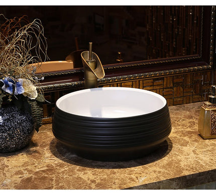 Handmade Round Black & White Basin #201765