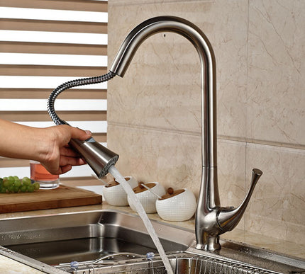 Brushed Nickel Contemporary Dual Sprayer Kitchen Mixer #201724
