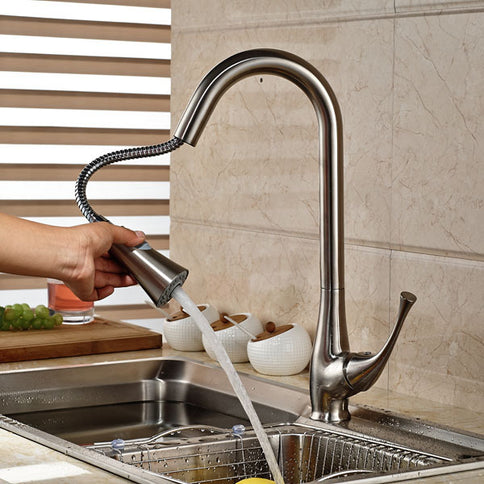 Brushed Nickel Contemporary Dual Sprayer Kitchen Mixer #201724