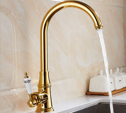 Gold Kitchen Mixer with Floral Ceramic Handel #201777