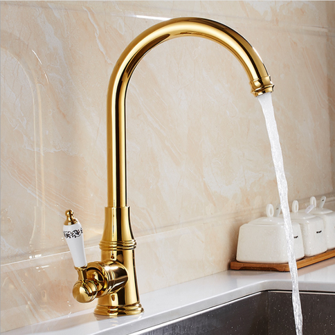 Gold Kitchen Mixer with Floral Ceramic Handel #201777