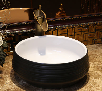 Handmade Round Black & White Basin #201765