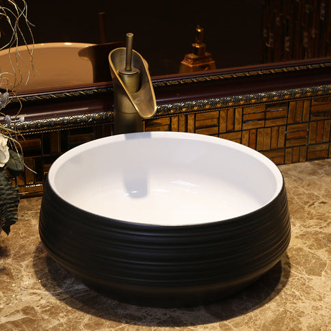 Handmade Round Black & White Basin #201765