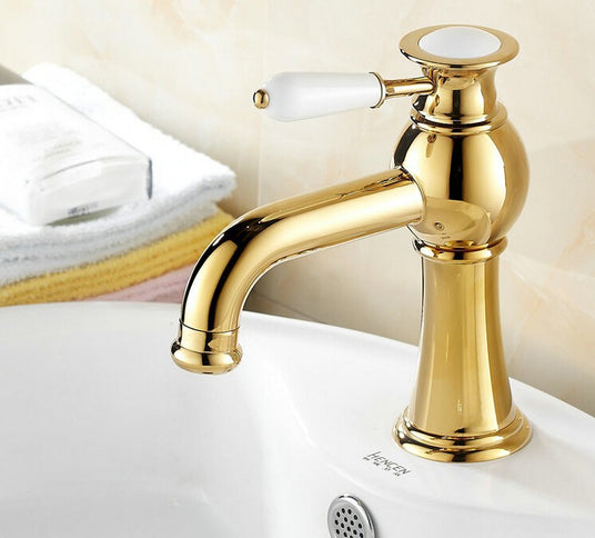 Gold Basin Mixer with Ceramic Handle #201779