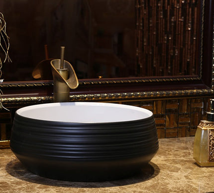Handmade Round Black & White Basin #201765