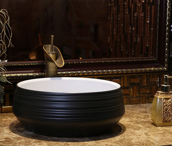 Handmade Round Black & White Basin #201765
