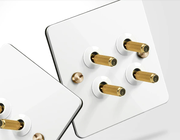 Bastille White & Brass Toggle Light Switch 4 levers