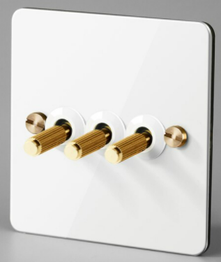 Bastille White & Brass Toggle Light Switch – 3 levers