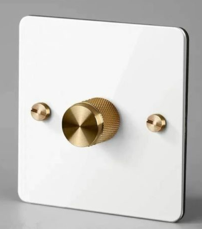 Bastille White & Brass Dimmer, 1 Gang