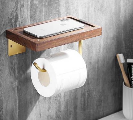 Brushed Gold Wooden Toilet Roll Holder #20232