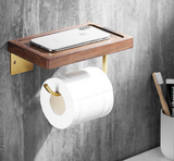 Brushed Gold Wooden Toilet Roll Holder #20232