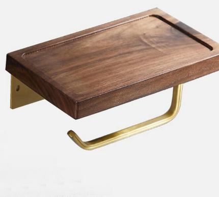 Brushed Gold Wooden Toilet Roll Holder #20232