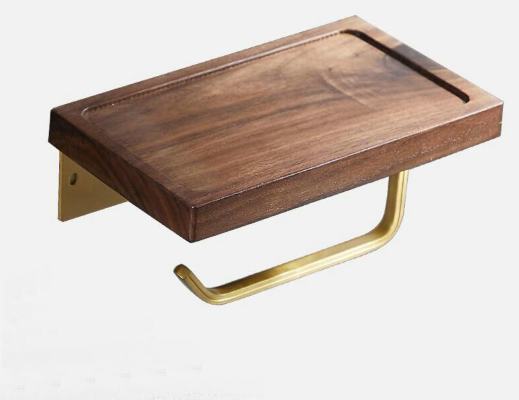 Brushed Gold Wooden Toilet Roll Holder #20232