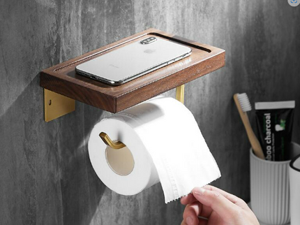 Brushed Gold Wooden Toilet Roll Holder #20232