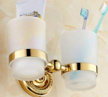 Shiny Gold Double Toothbrush Holder #20242