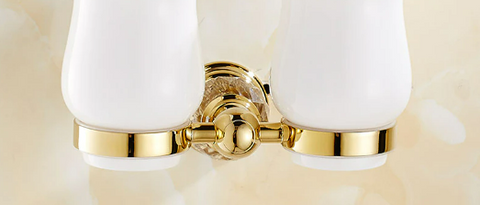 Gold Crystal Double Toothbrush Holder #20252