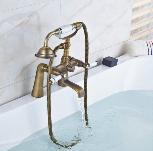 Brass Bath Mixer Ceramic Handles & Telephone Hand Shower #201744