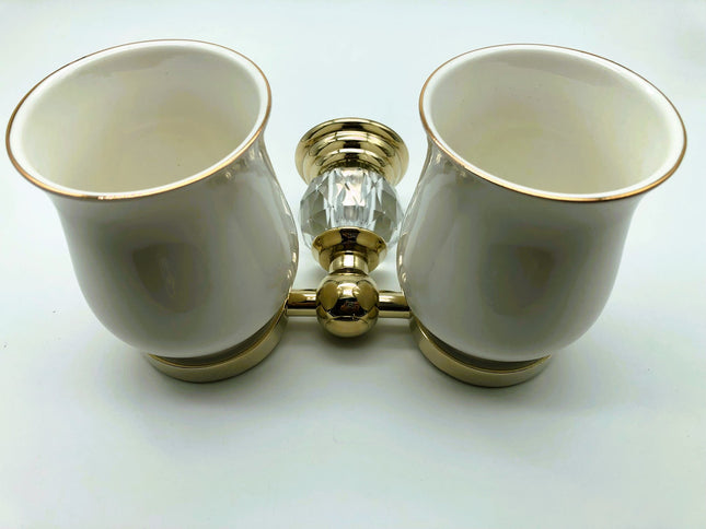 Gold Crystal Double Toothbrush Holder #20252