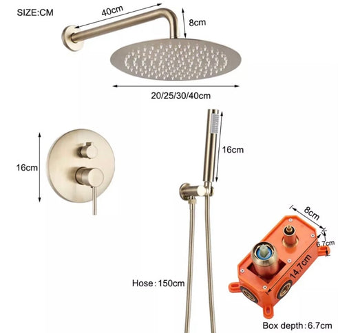 Brushed Gold Modern Concealed Shower with Hand Shower #20211