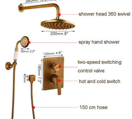 Antique Brass Shower Unit with Ceramic Hand Shower #20161