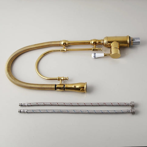 Gold Single Ceramic Lever Extending Kitchen Mixer #201872