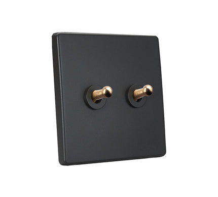 Elegant Grey 2 Gang Brass Toggle Switch